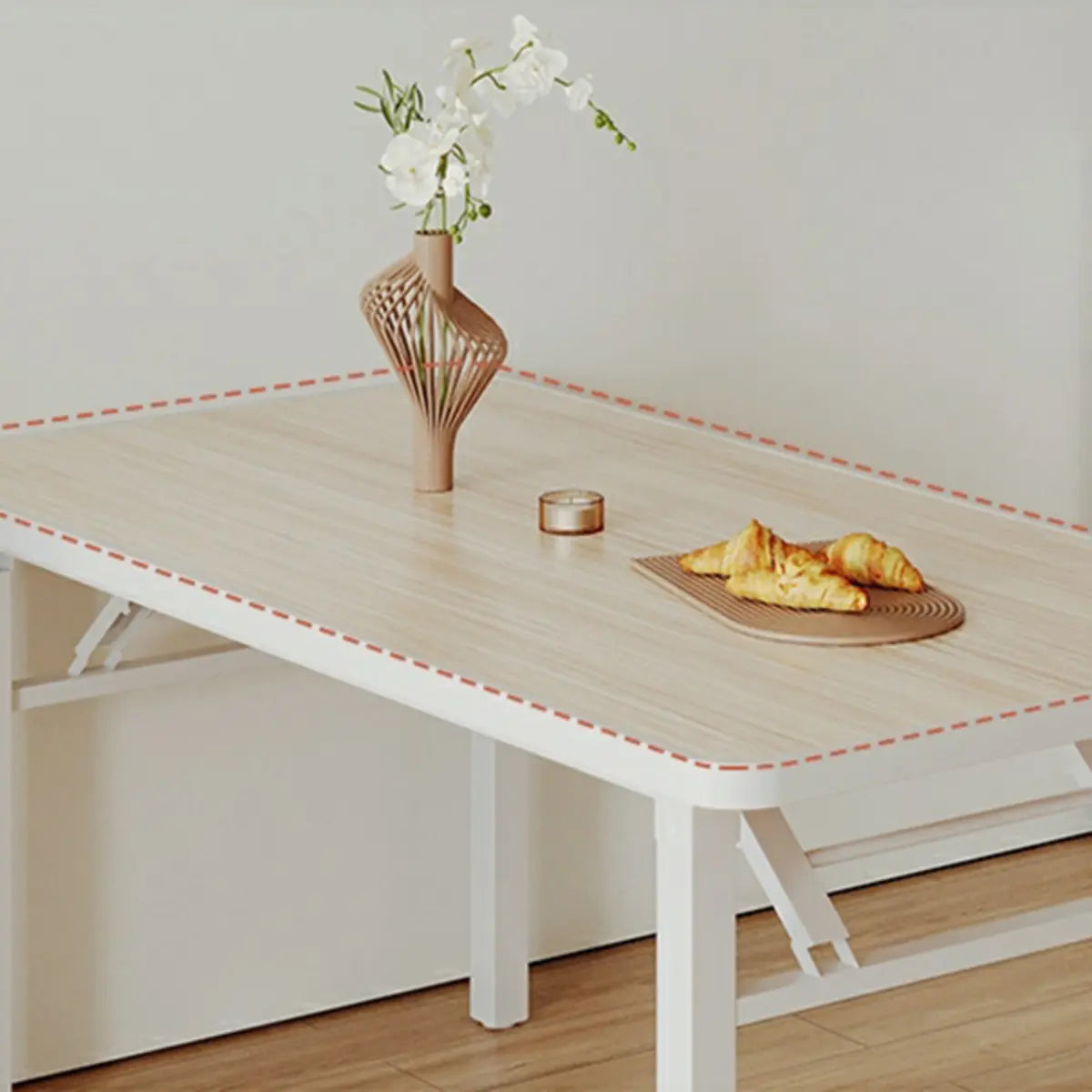 Modern Rectangle Wood White Folding Dining Table Image - 6
