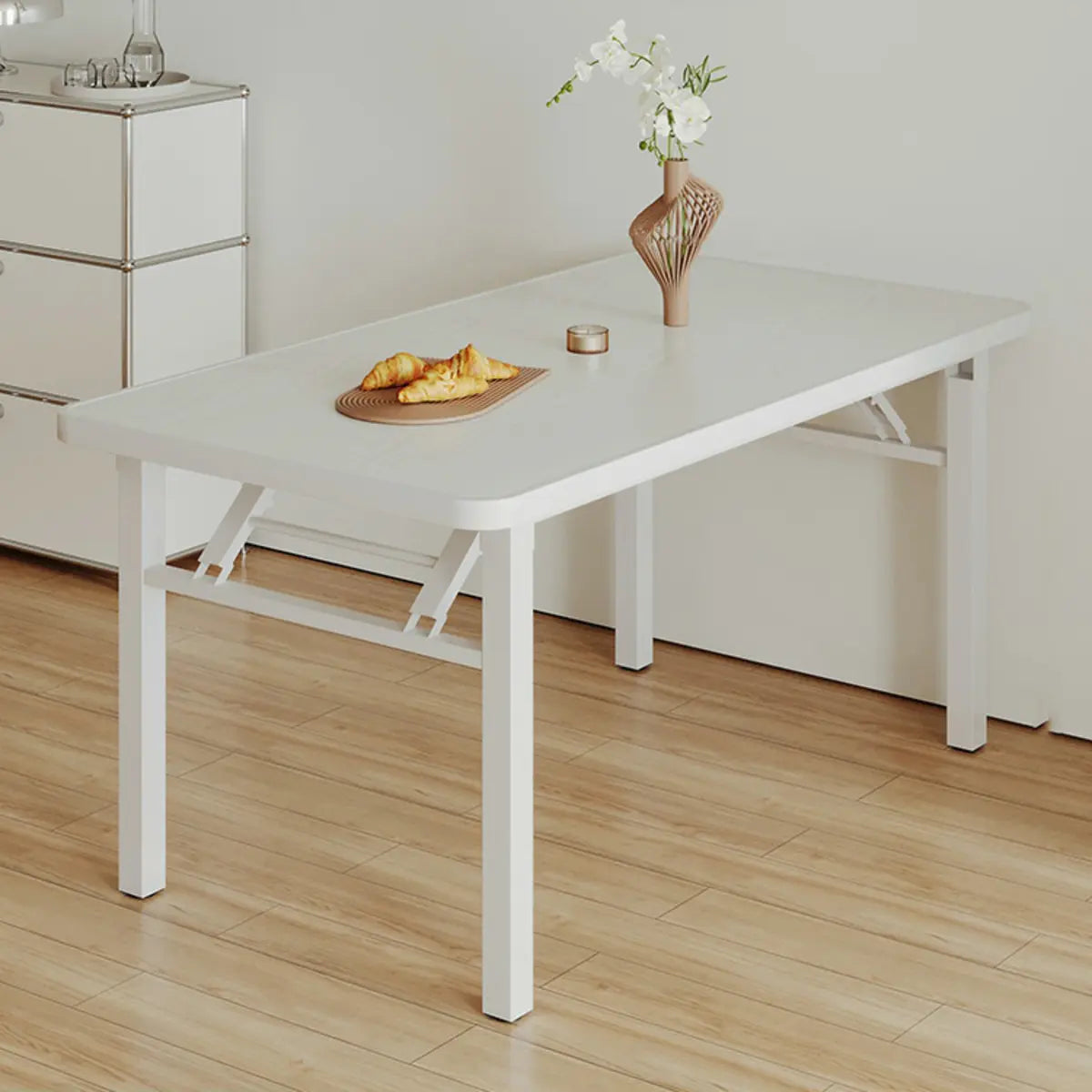 Modern Rectangle Wood White Folding Dining Table Image - 7