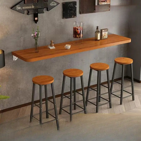 Modern Rectangular Brown Wood Wall-Mounted Bar Table Image - 1