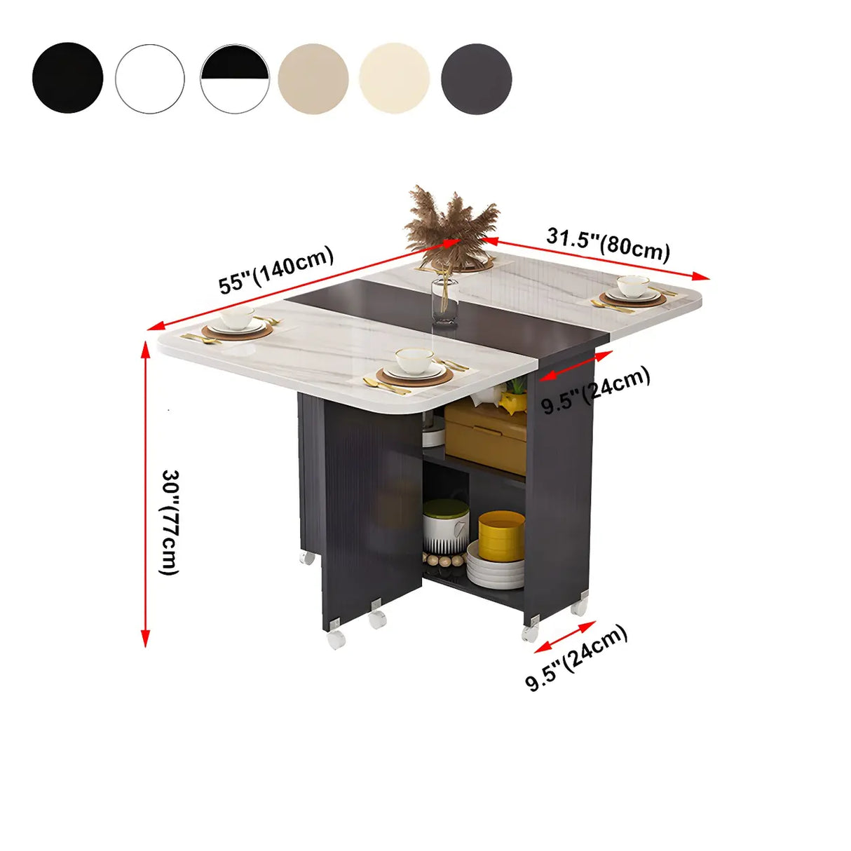 Modern Rectangular Drop-Leaf White Folding Dining Table Image - 12