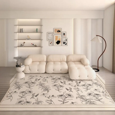 Modern Rectangular Floral Pattern Beige Area Rug Image - 1