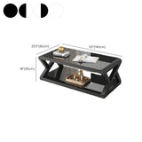Modern Rectangular Glass Black Coffee Table with Storage Image - 10