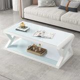 Modern Rectangular Glass Black Coffee Table with Storage Image - 2