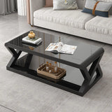 Modern Rectangular Glass Black Coffee Table with Storage Image - 3