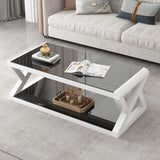 Modern Rectangular Glass Black Coffee Table with Storage Image - 4