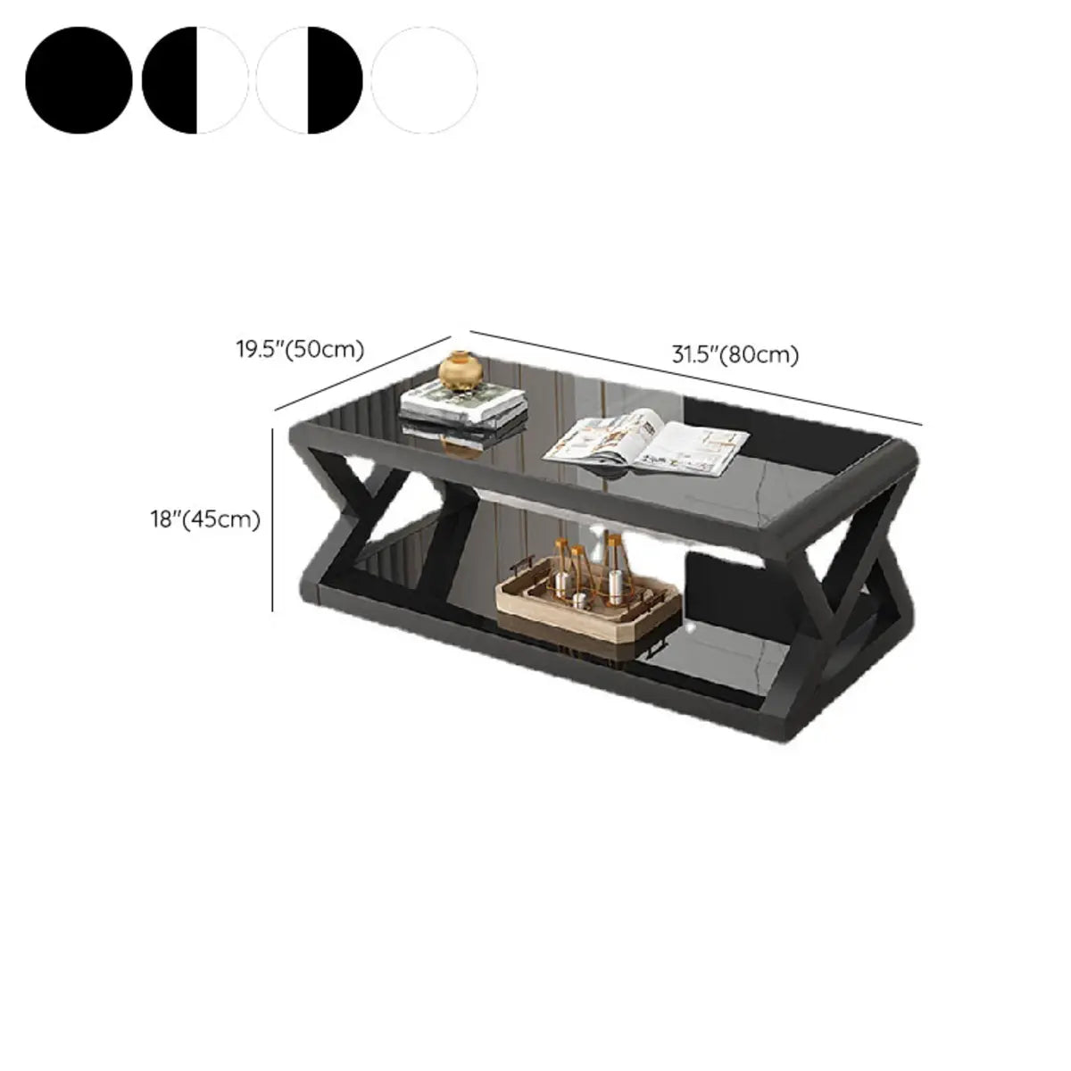 Modern Rectangular Glass Black Coffee Table with Storage 