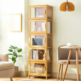 Modern Rectangular Glass Doors Bamboo Narrow Bookcase Image - 15
