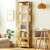 Modern Rectangular Glass Doors Bamboo Narrow Bookcase Image - 16