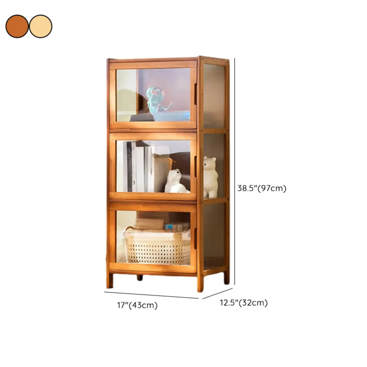 Modern Rectangular Glass Doors Bamboo Narrow Bookcase Image - 18