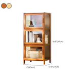 Modern Rectangular Glass Doors Bamboo Narrow Bookcase Image - 18