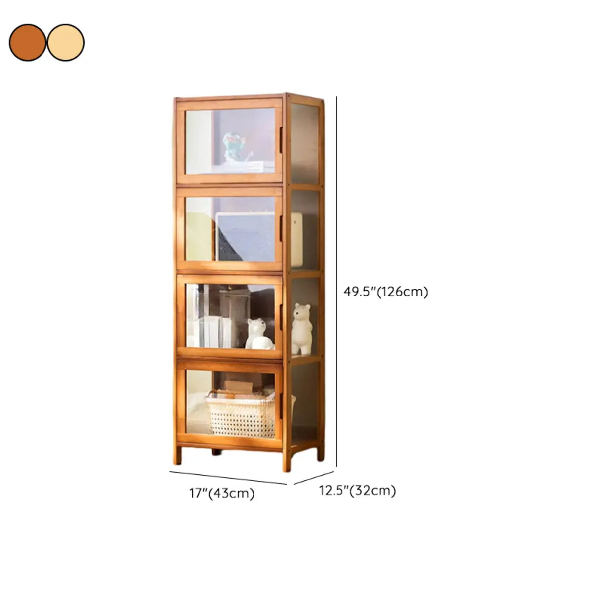Modern Rectangular Glass Doors Bamboo Narrow Bookcase Image - 19
