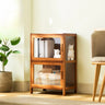 Modern Rectangular Glass Doors Bamboo Narrow Bookcase Image - 7