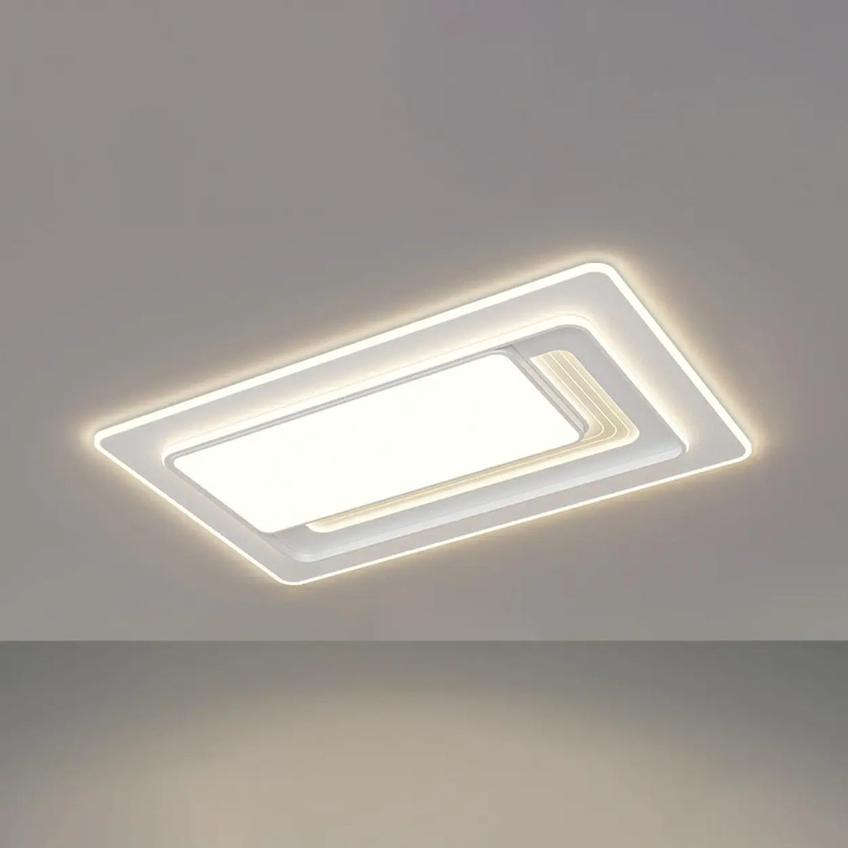 White Rectangular LED Flush Mount Ceiling Fixture Image - 2