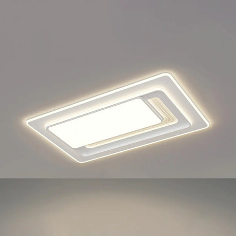 White Rectangular LED Flush Mount Ceiling Fixture Image - 2