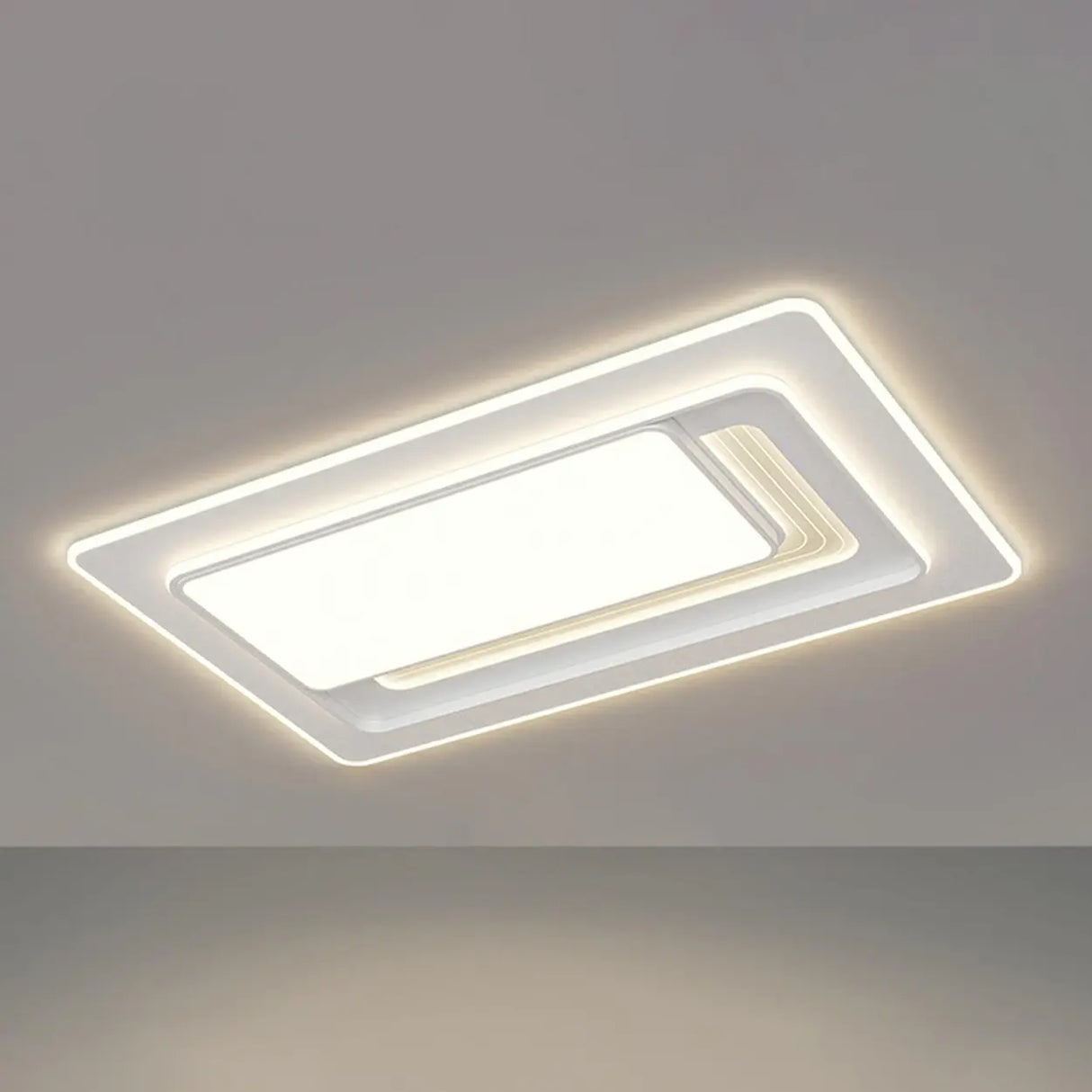 White Rectangular LED Flush Mount Ceiling Fixture Image - 3