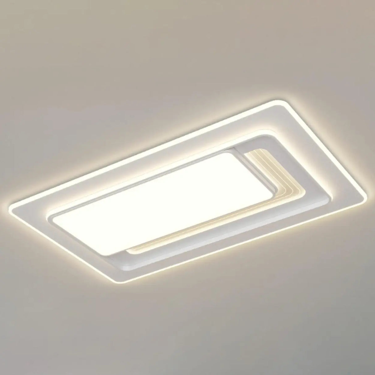White Rectangular LED Flush Mount Ceiling Fixture Image - 6