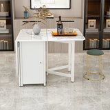 Modern Rectangular Marble Dining Table Drop Leaf White Image - 4