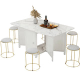 Modern Rectangular Marble Dining Table Drop Leaf White Image - 6