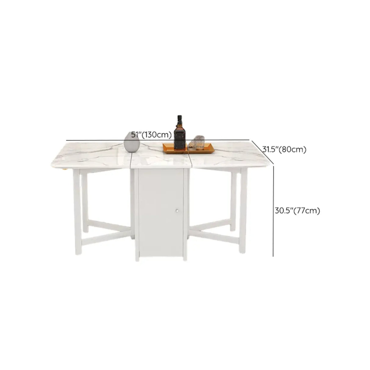 Modern Rectangular Marble Dining Table Drop Leaf White 