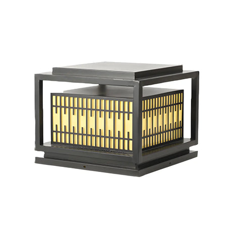 Modern Rectangular Metal Lantern Outdoor Pillar Light Image - 2