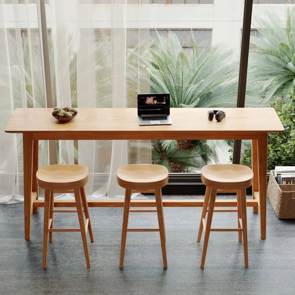 Modern Rectangular Natural Wood Bar Table With Footrest – Homebaa