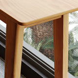 Modern Rectangular Natural Wood Bar Table With Footrest Image - 4