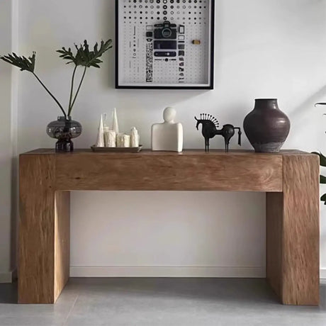 Modern Rectangular Pine Wood Sled Base Console Table Image - 1
