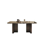 Modern Rectangular Stone Black Metal Pedestal Dining Table Image - 2