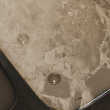 Modern Rectangular Stone Black Metal Pedestal Dining Table Image - 7