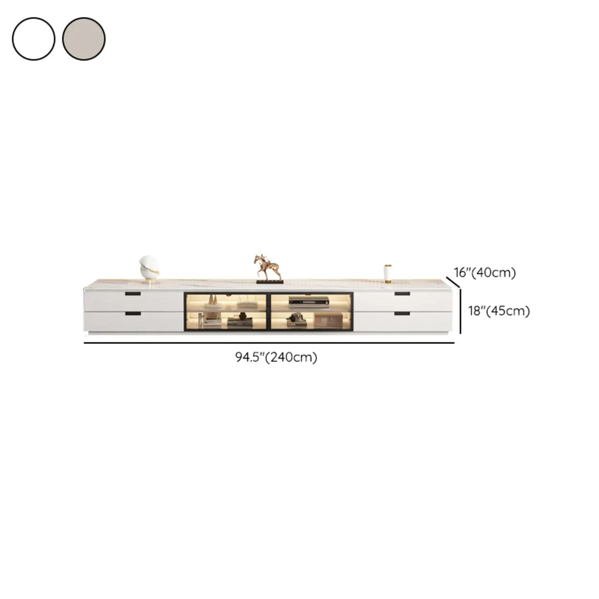 Modern Rectangular Stone Living Room White LED TV Stand