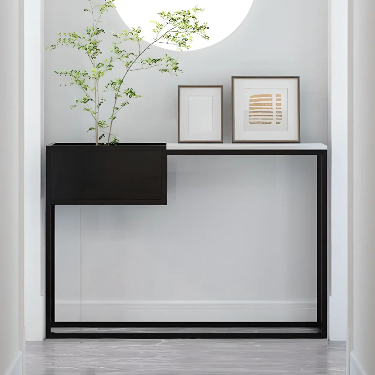 Modern Rectangular Stone Top Black Metal Console Table Image - 1