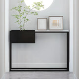 Modern Rectangular Stone Top Black Metal Console Table Image - 1
