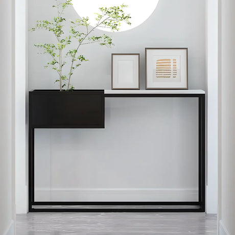 Modern Rectangular Stone Top Black Metal Console Table Image - 1