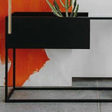 Modern Rectangular Stone Top Black Metal Console Table Image - 9