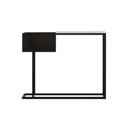 Modern Rectangular Stone Top Black Metal Console Table Image - 2