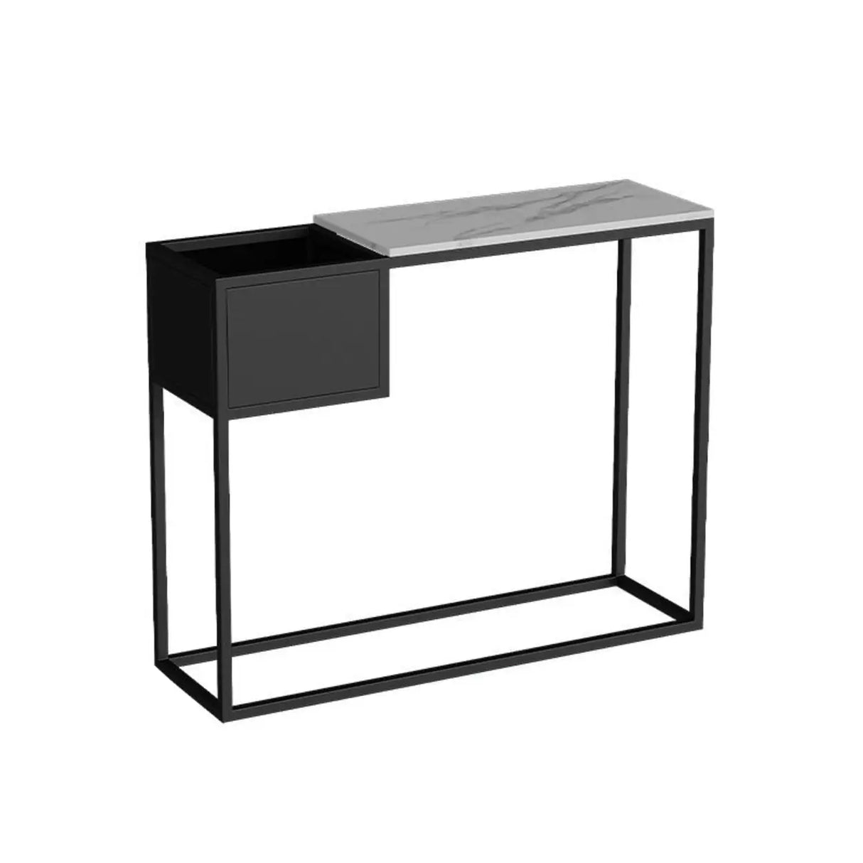 Modern Rectangular Stone Top Black Metal Console Table Image - 3
