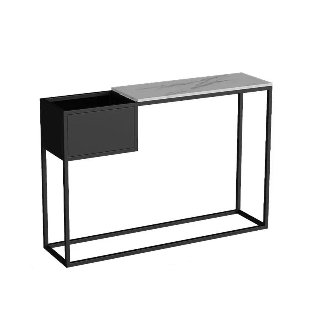 Modern Rectangular Stone Top Black Metal Console Table Image - 5