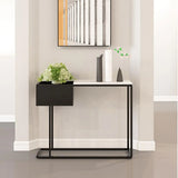 Modern Rectangular Stone Top Black Metal Console Table Image - 6