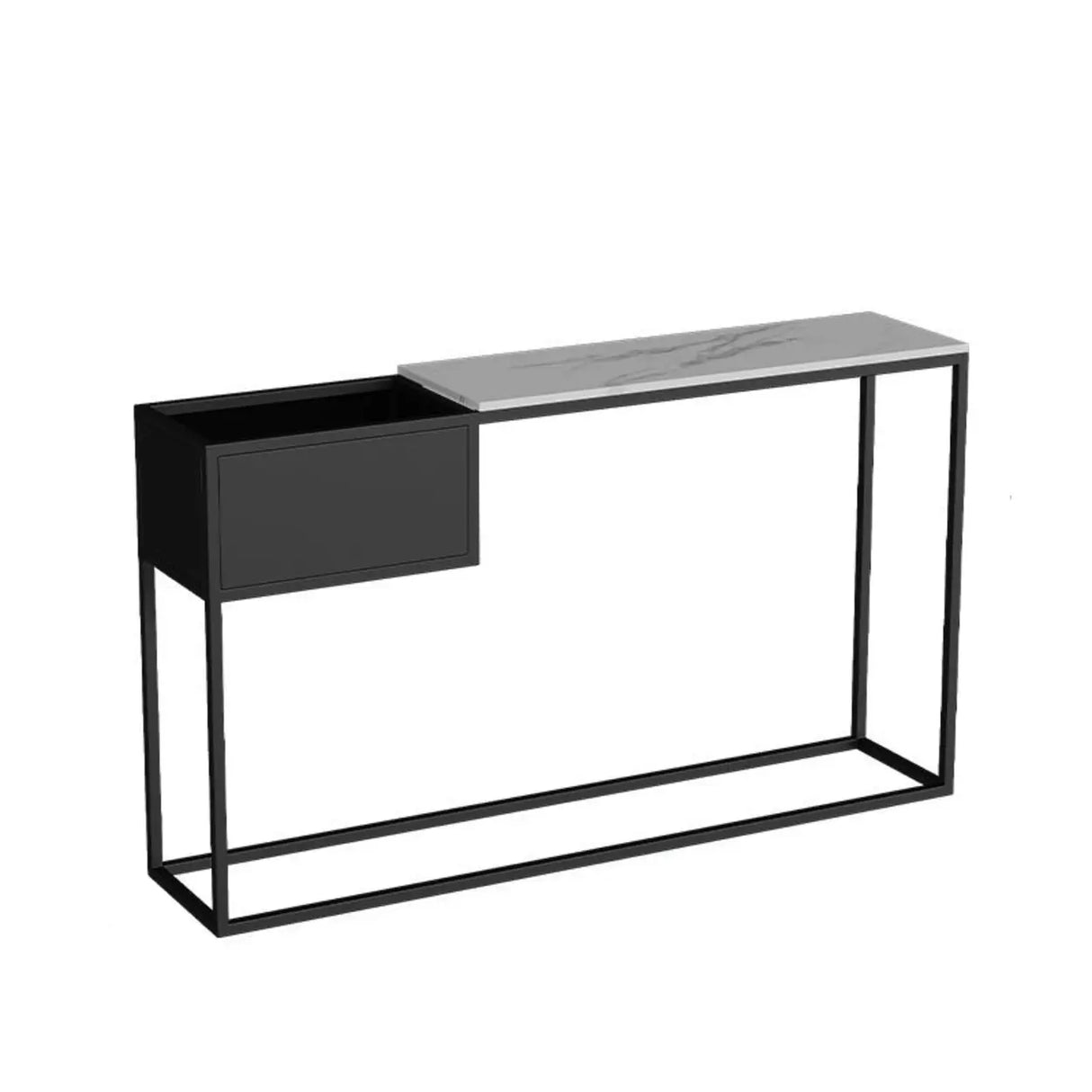 Modern Rectangular Stone Top Black Metal Console Table Image - 7