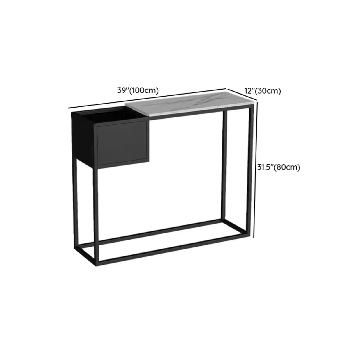 Modern Rectangular Stone Top Black Metal Console Table Image - 15