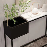 Modern Rectangular Stone Top Black Metal Console Table Image - 8