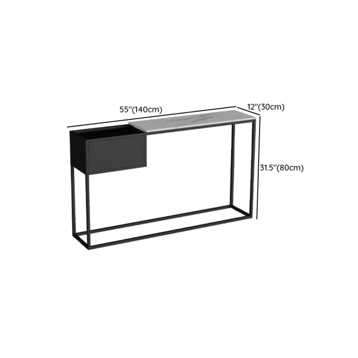 Modern Rectangular Stone Top Black Metal Console Table Image - 17