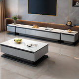 Modern Rectangular Stone TV Stand for Living Room - Grey Image - 1