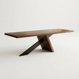 Walnut 62.9"W x 31.4"D x 29.5"H Modern Rectangular Walnut Solid Pine Dining Table with Iron Base Image - 2