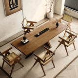Modern Rectangular Walnut Solid Pine Dining Table with Iron Base Image - 3