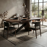Modern Rectangular Walnut Solid Pine Dining Table with Iron Base Image - 5