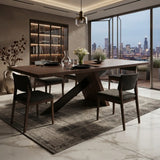 Modern Rectangular Walnut Solid Pine Dining Table with Iron Base Image - 7