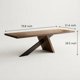 Modern Rectangular Walnut Solid Pine Dining Table with Iron Base Image - 9