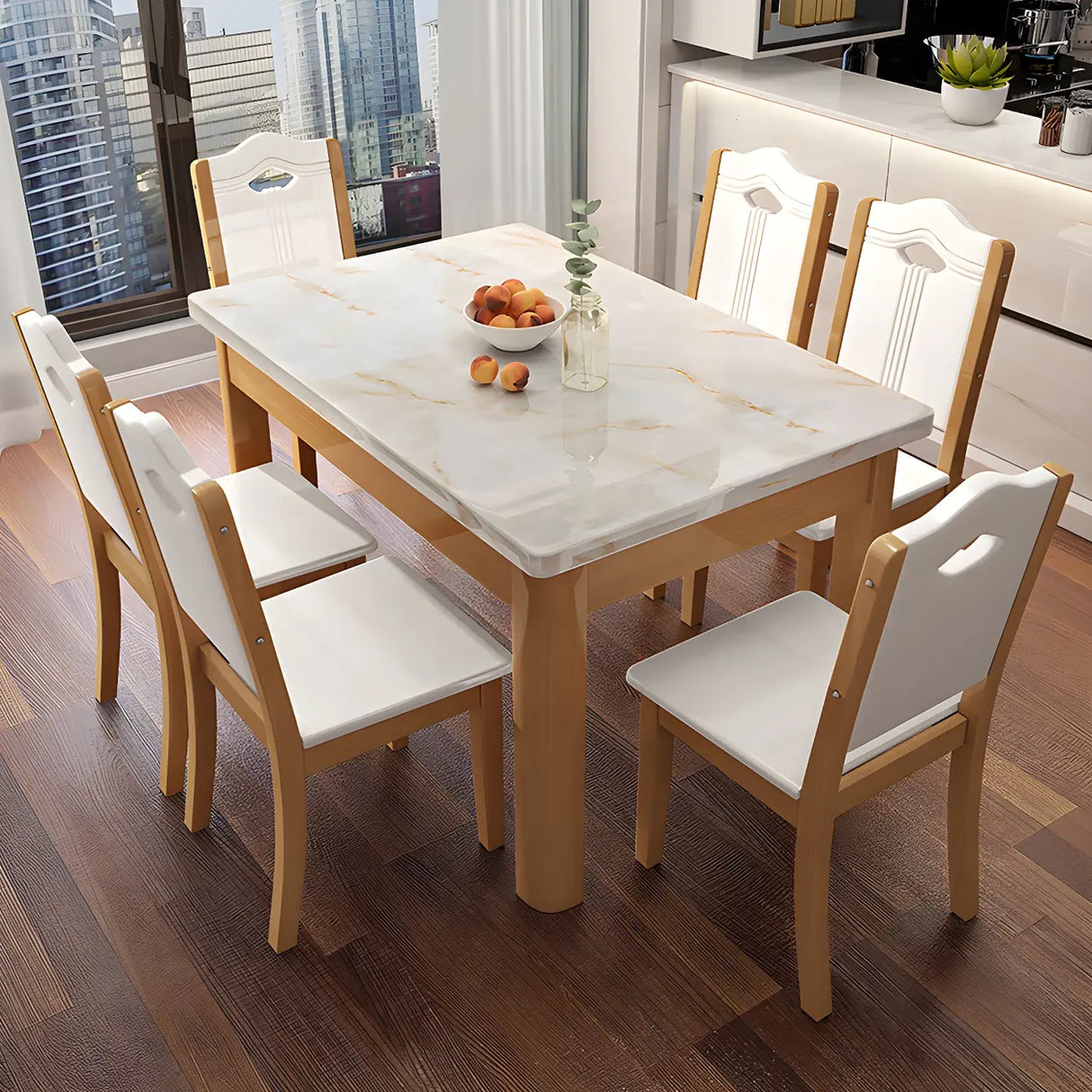 Modern Rectangular White Marble Dining Table Image - 2