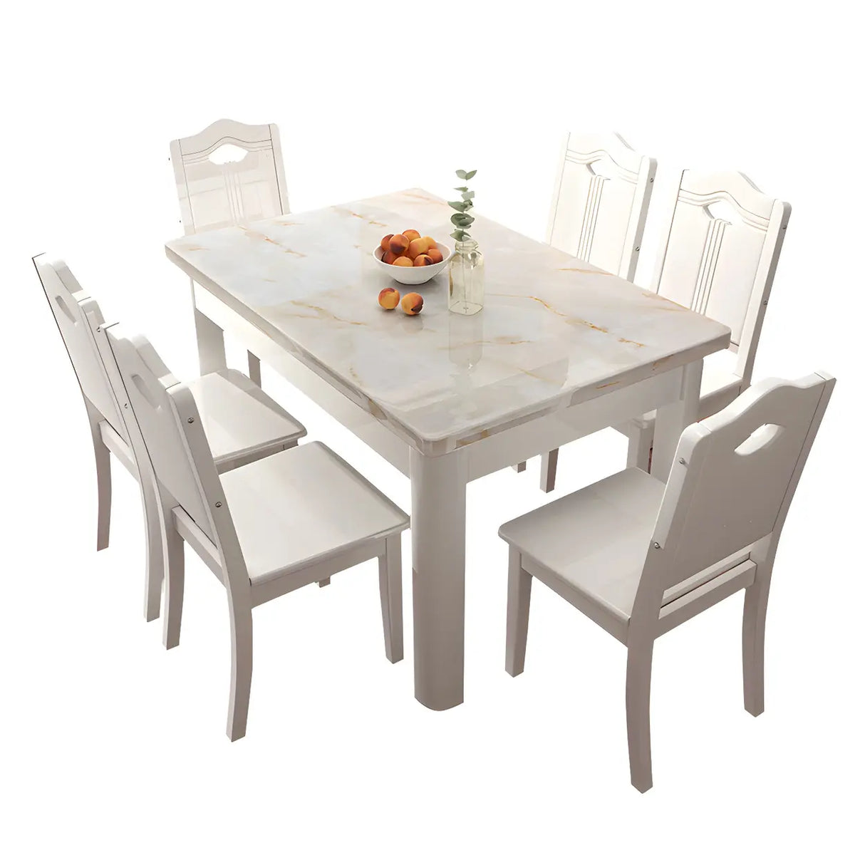 Modern Rectangular White Marble Dining Table Image - 5